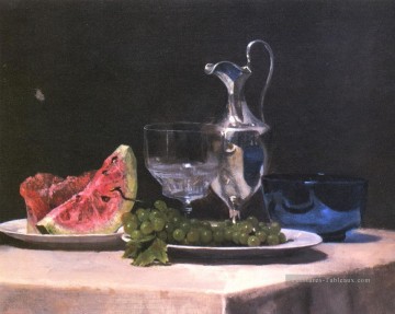 Étude Nature morte de verre et de fruits en argent John LaFarge Peinture à l'huile